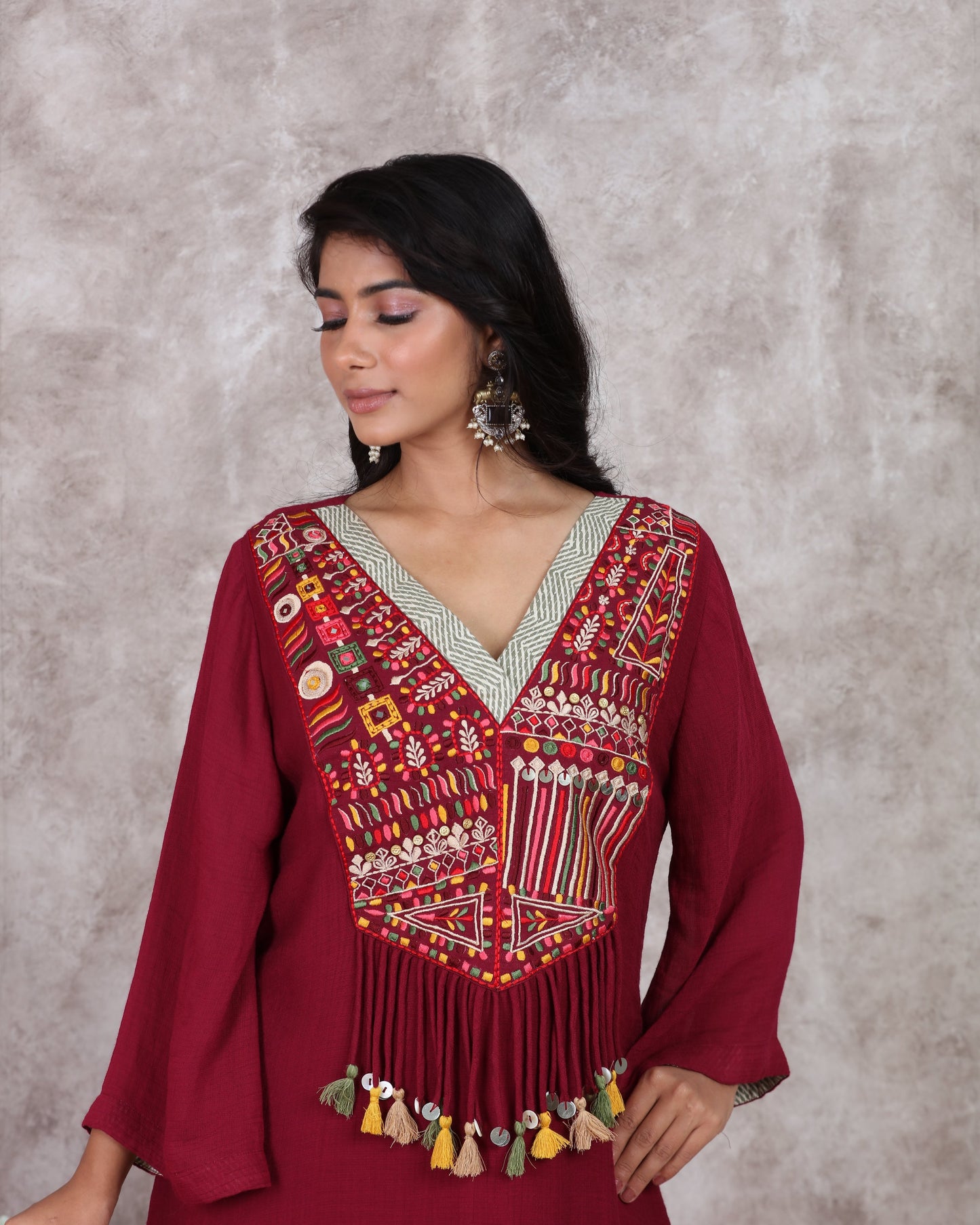 Maroon A Line Kurti Set