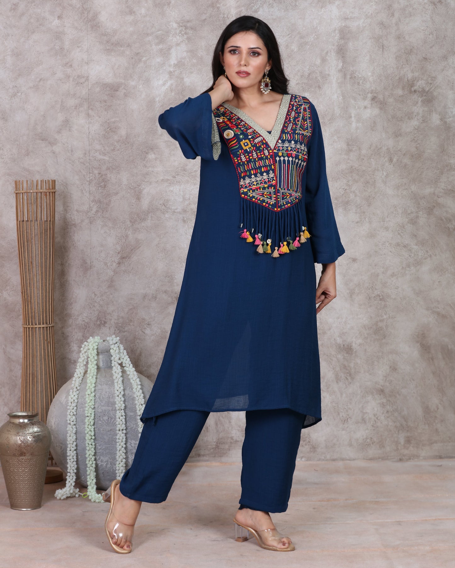 Blue A Line Kurti Set