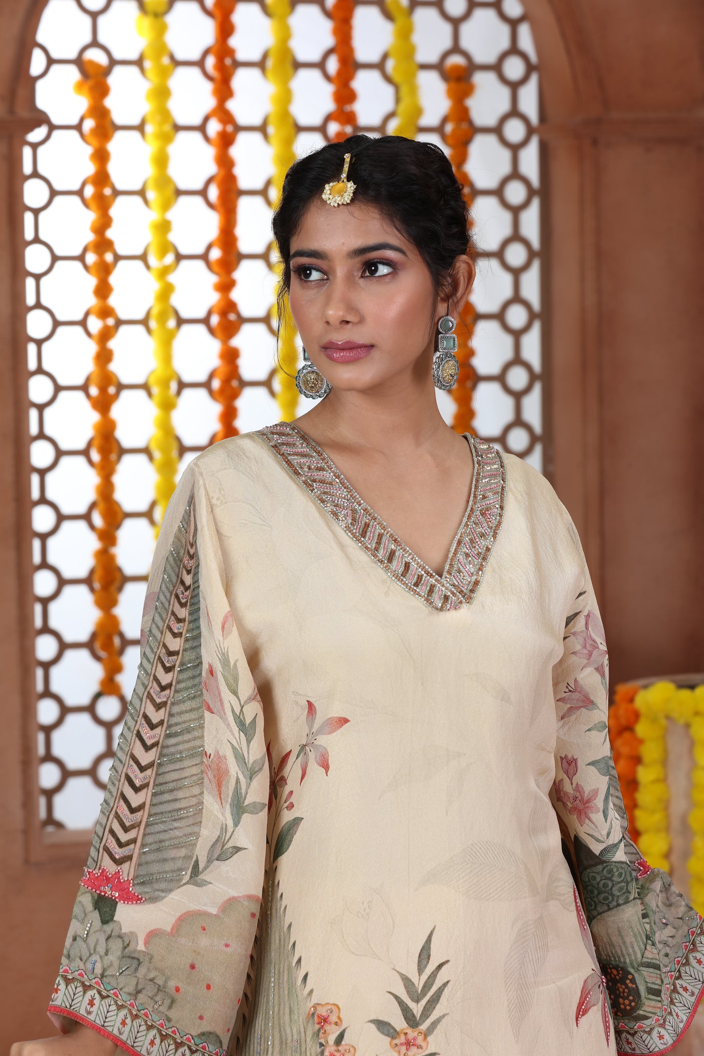 Beige Printed Tissue Suit-3