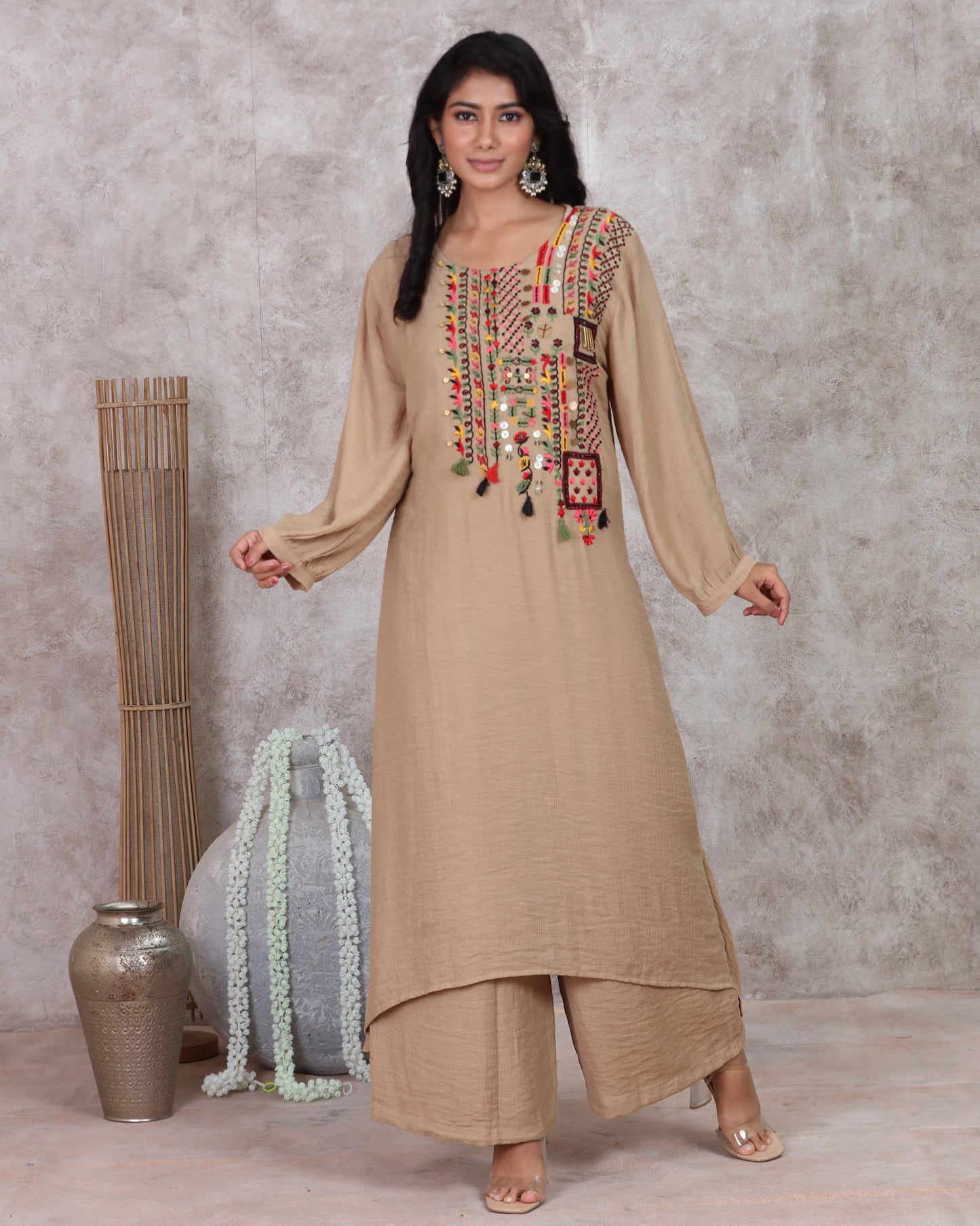 Beige A Line Kurti Set