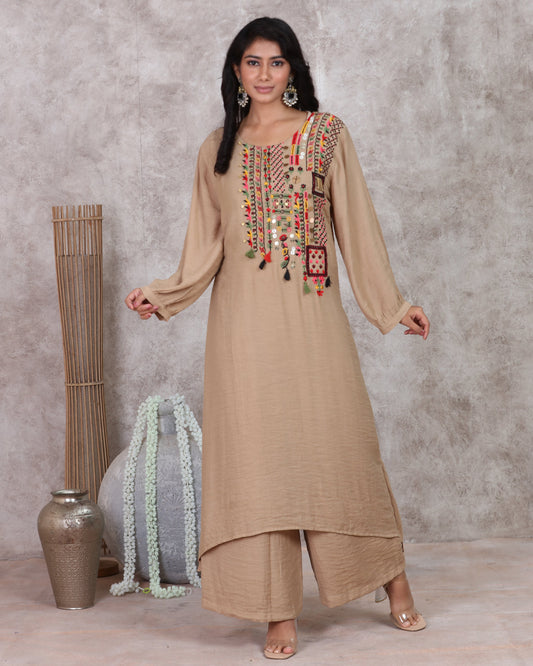 Beige A Line Kurti Set