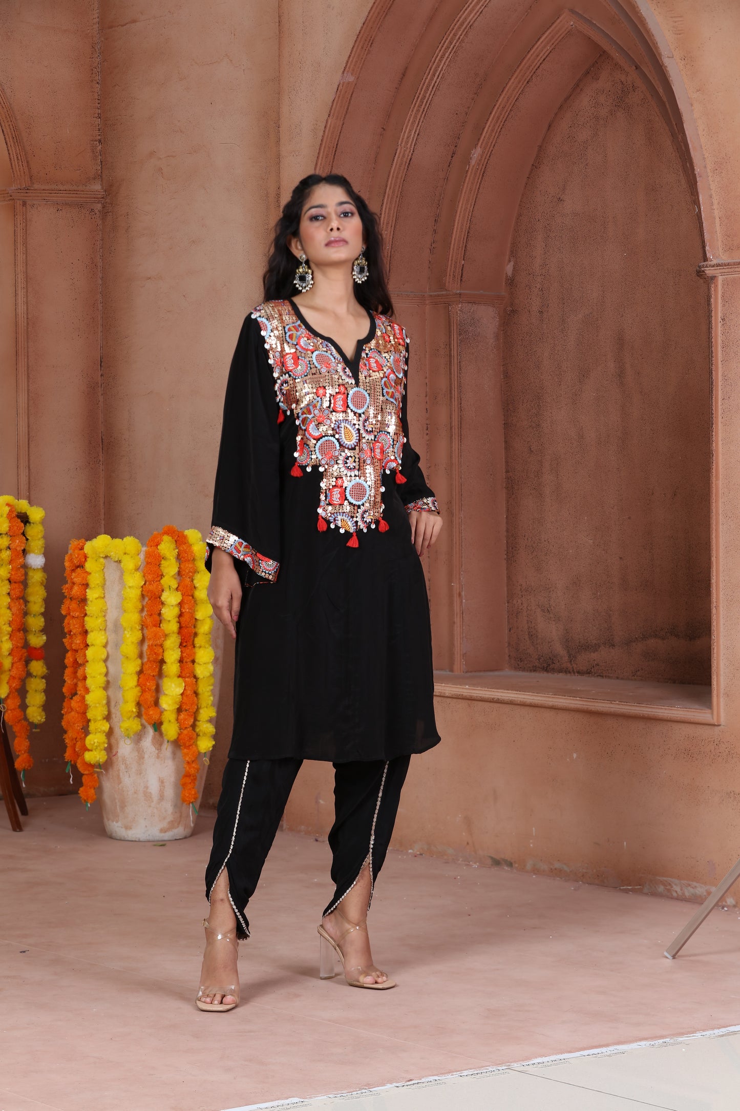 Black Short Anarkali Dhoti Set