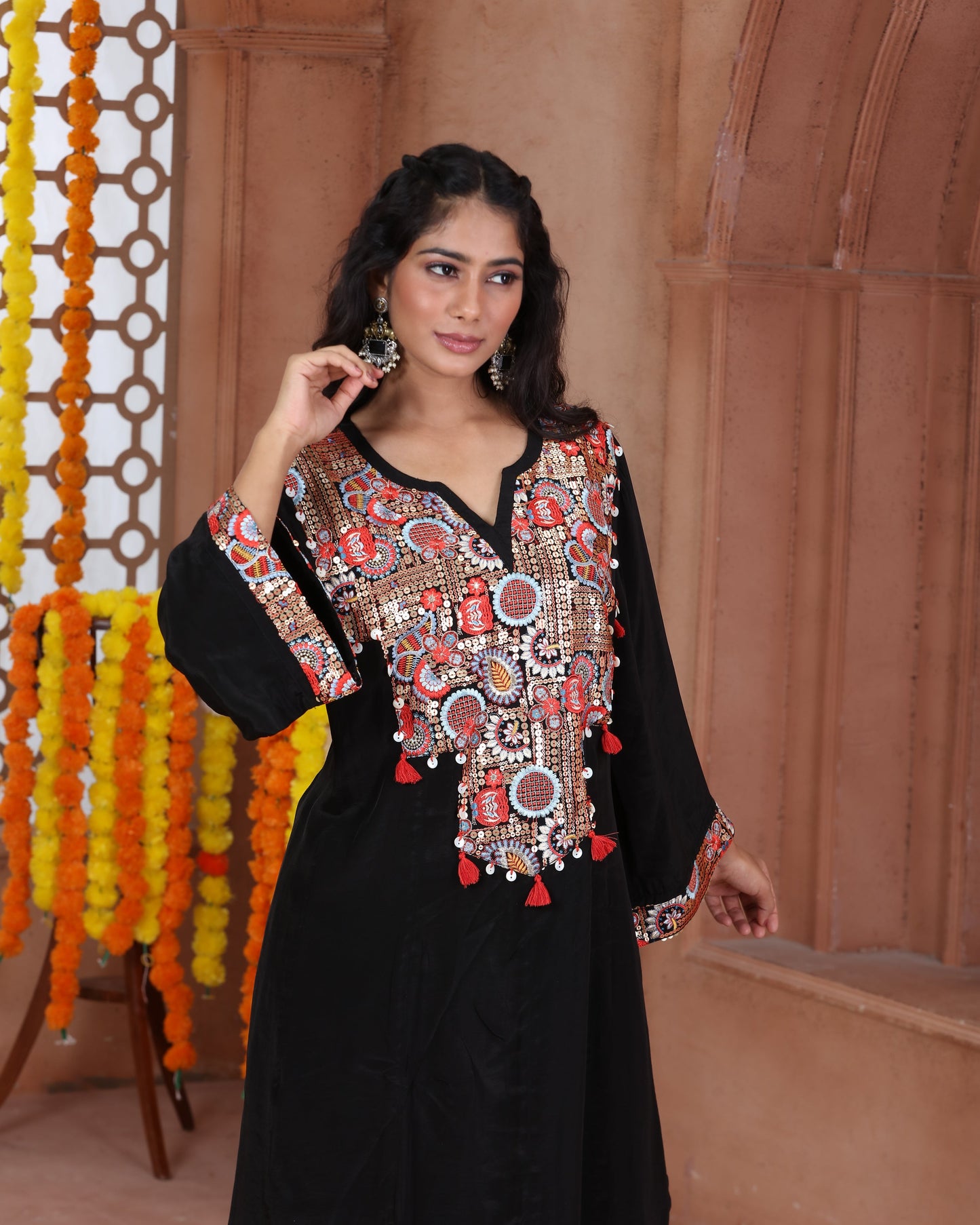 Black Short Anarkali Dhoti Set