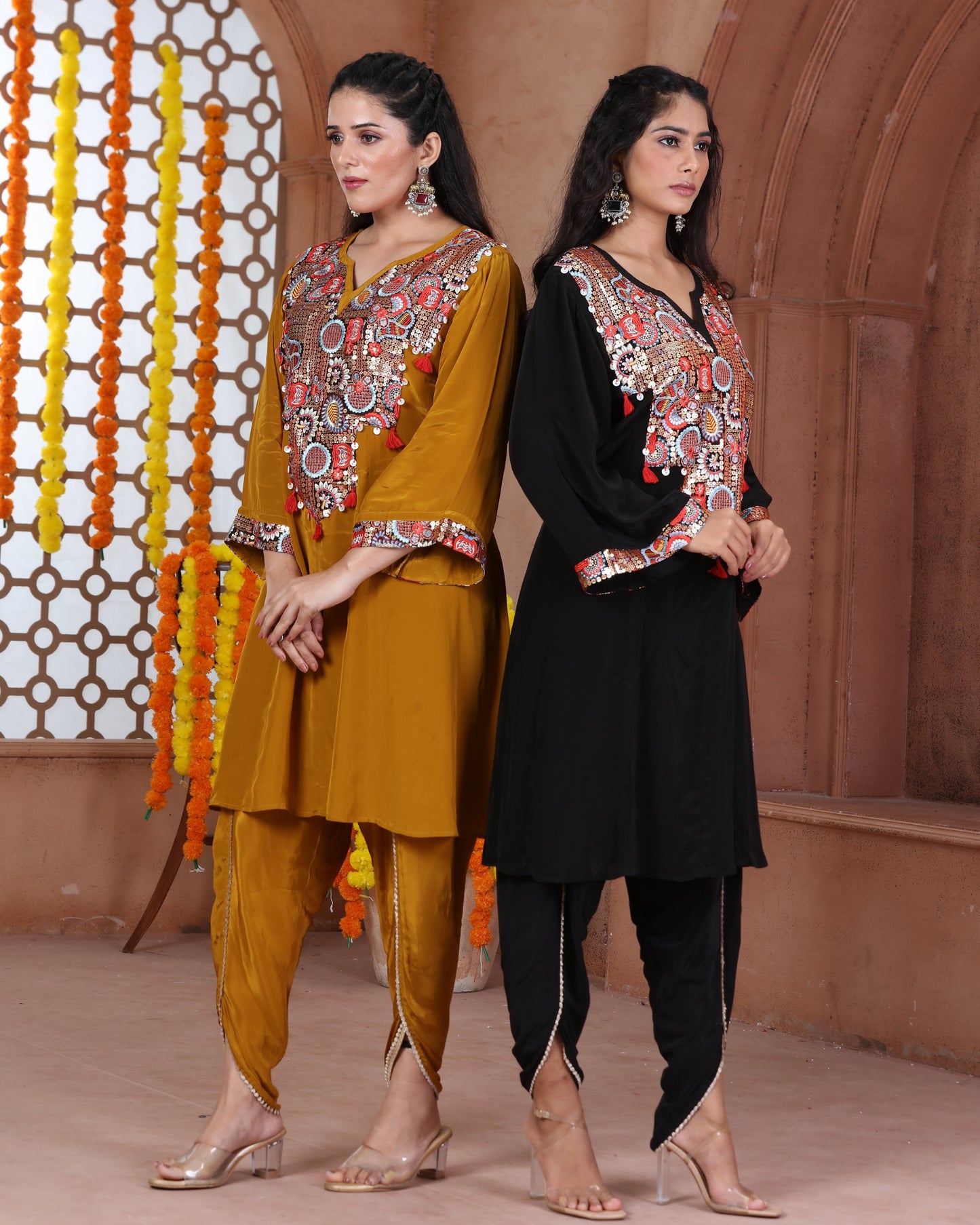 Black Short Anarkali Dhoti Set