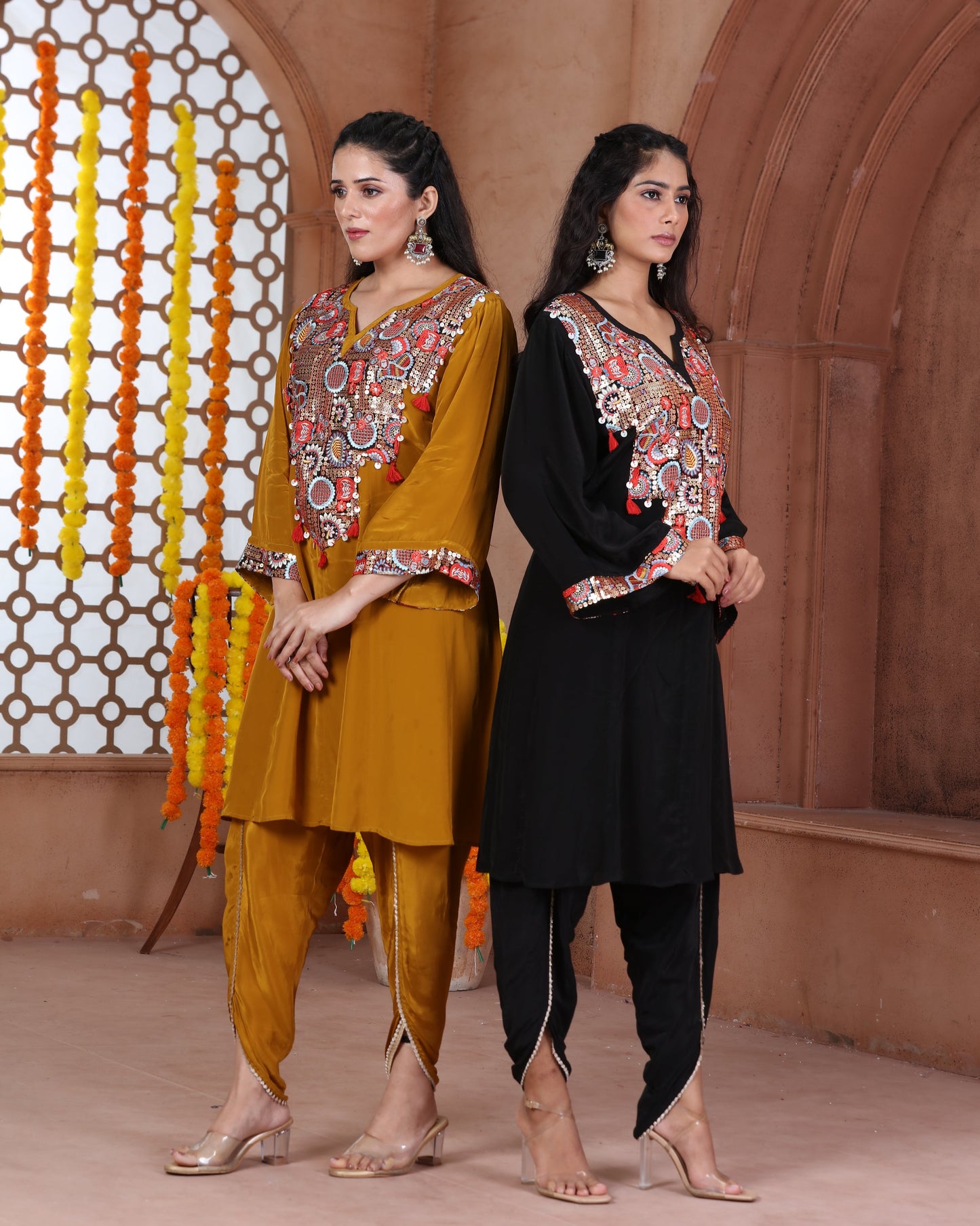 Mustard Short Anarkali Dhoti Set