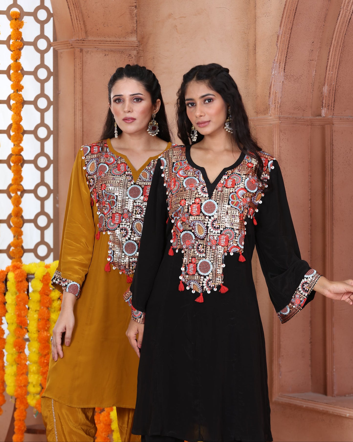 Mustard Short Anarkali Dhoti Set