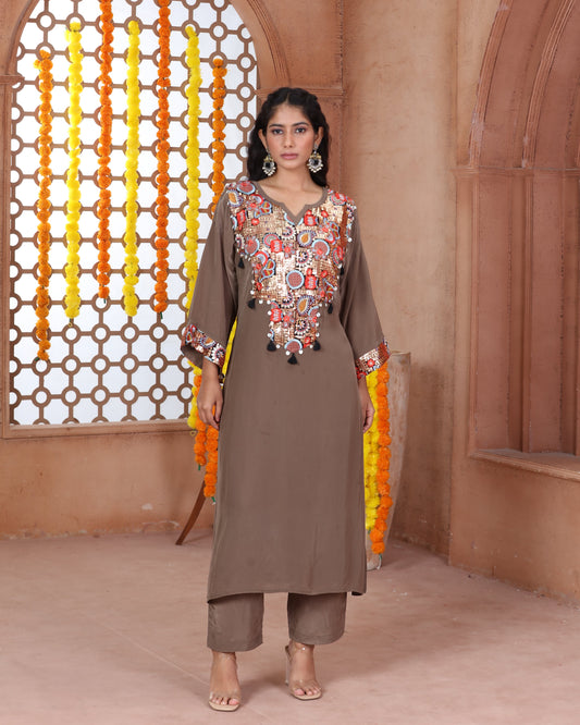 Taupe Kurti Set