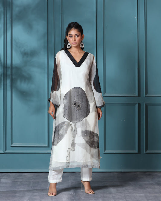 Off White Organza Kurti Set- 1