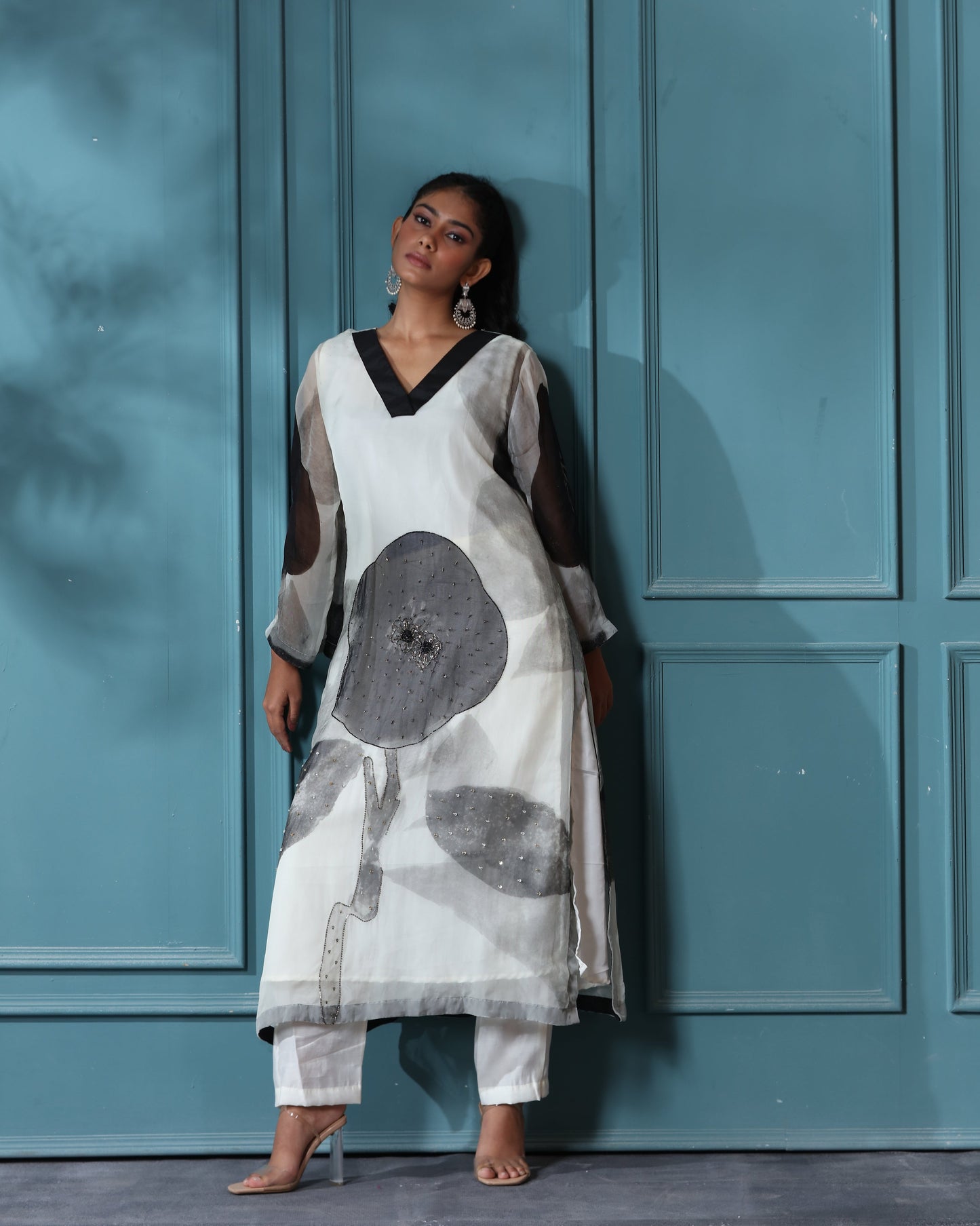 Off White Organza Kurti Set- 1