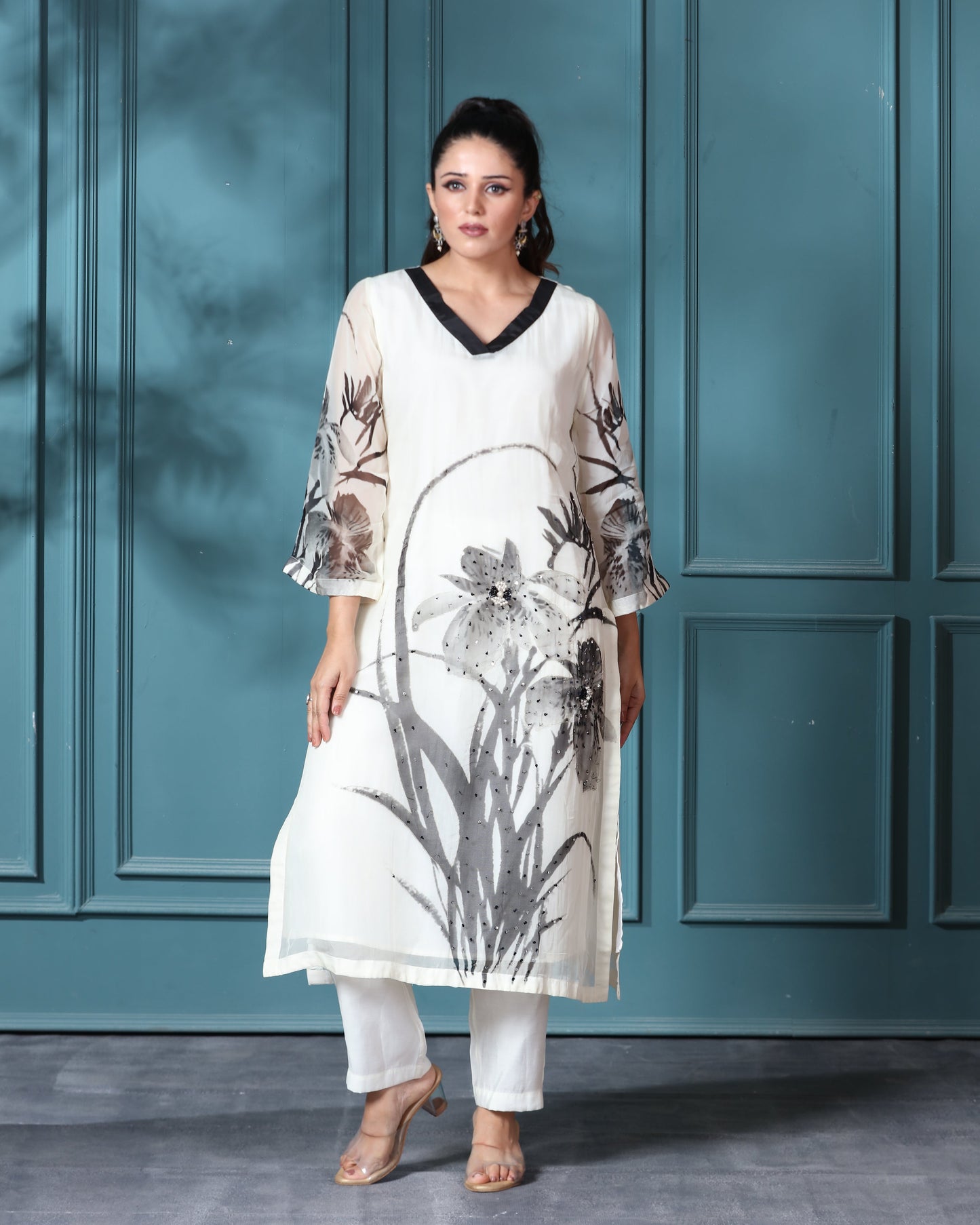 Off White Organza Kurti Set- 2