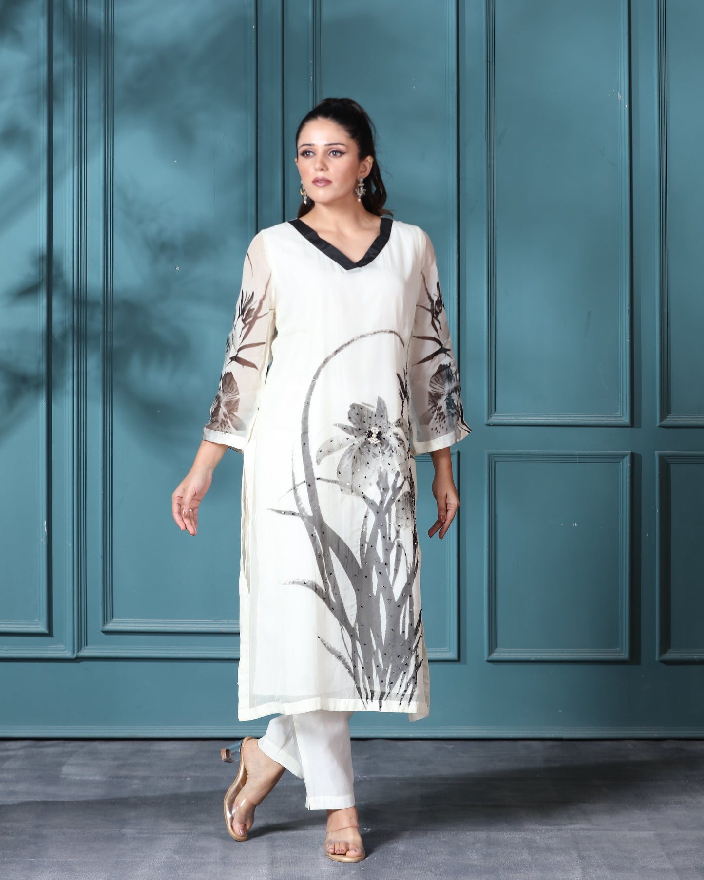 Off White Organza Kurti Set- 2