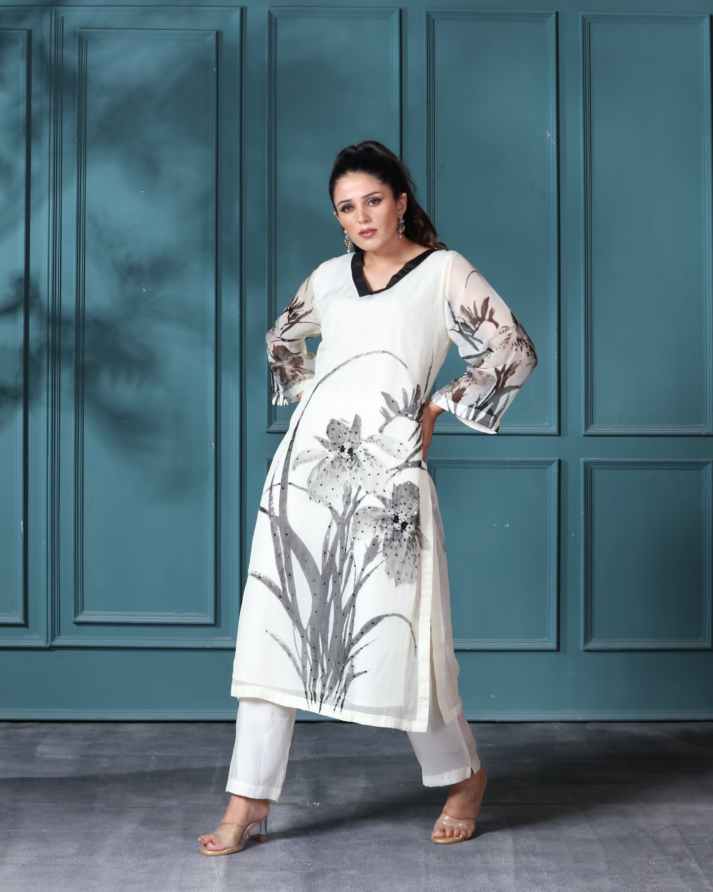 Off White Organza Kurti Set- 2