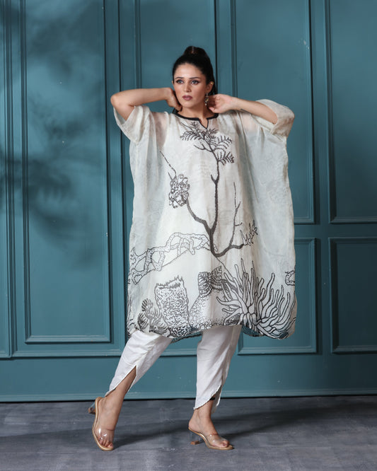 Off White Organza Kaftan Set
