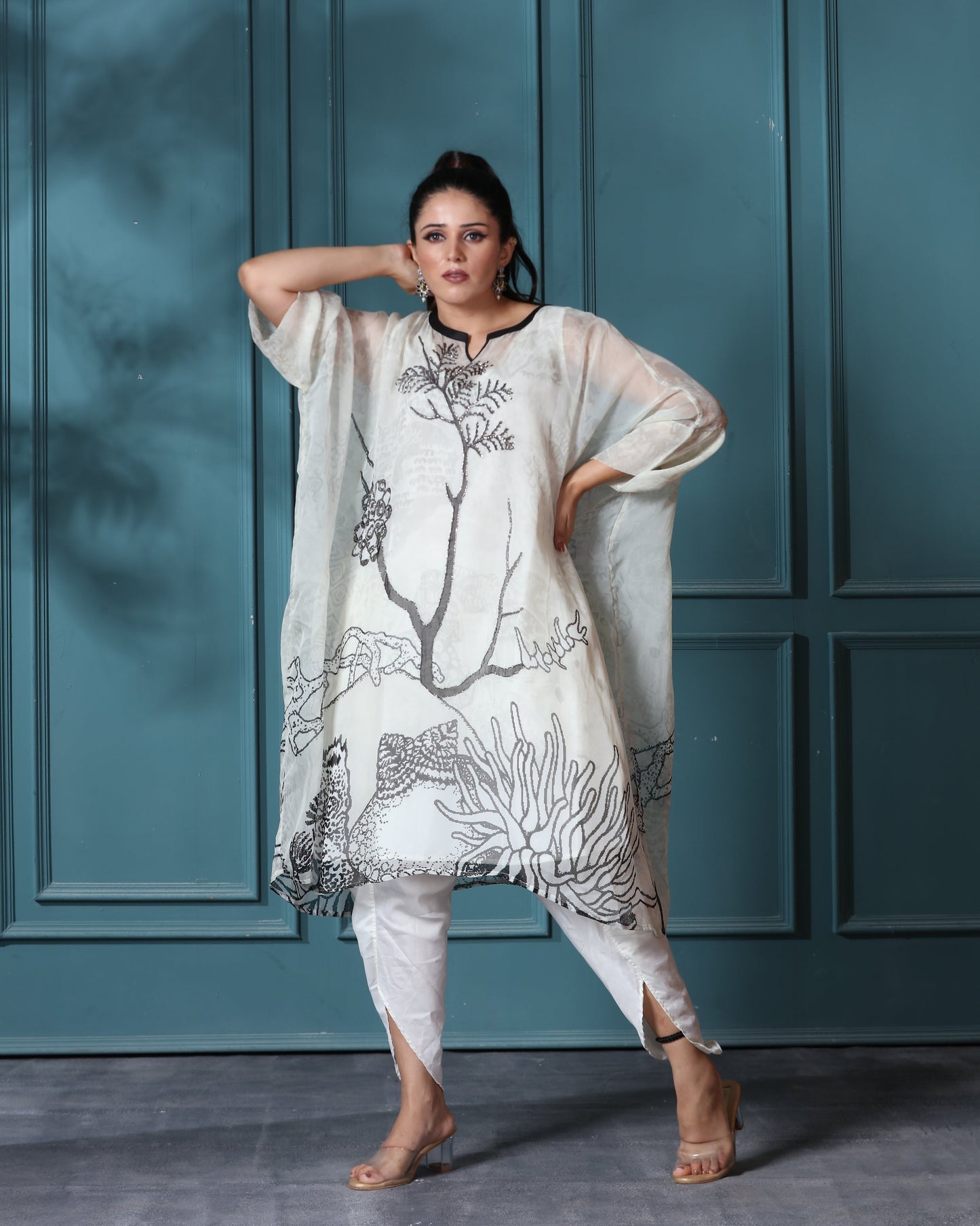Off White Organza Kaftan Set