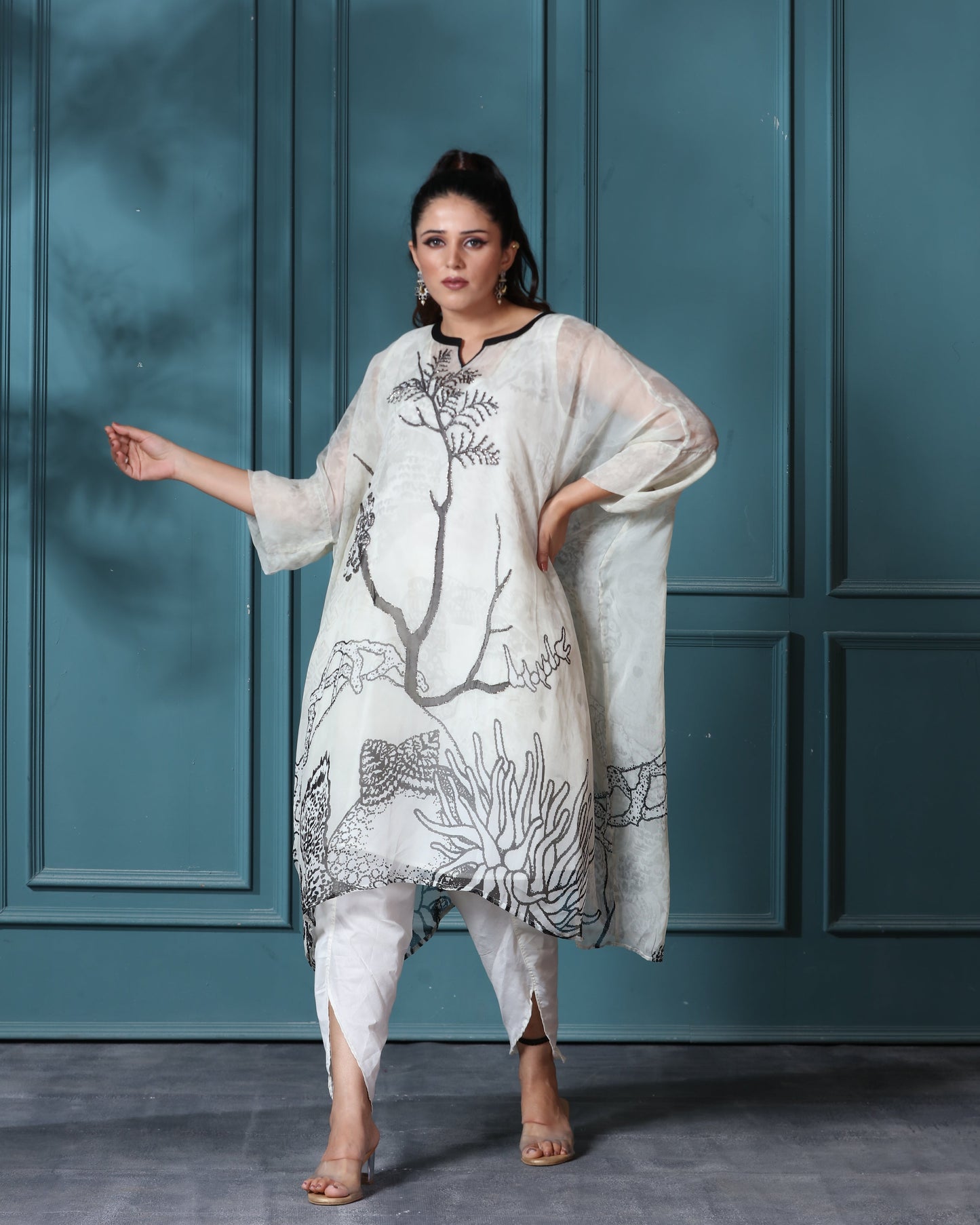 Off White Organza Kaftan Set