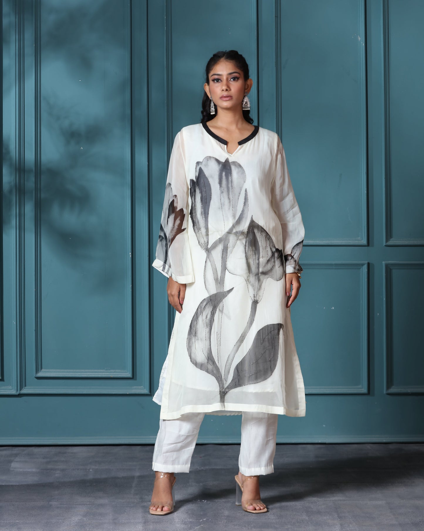Off White Organza Kurti Set- 3