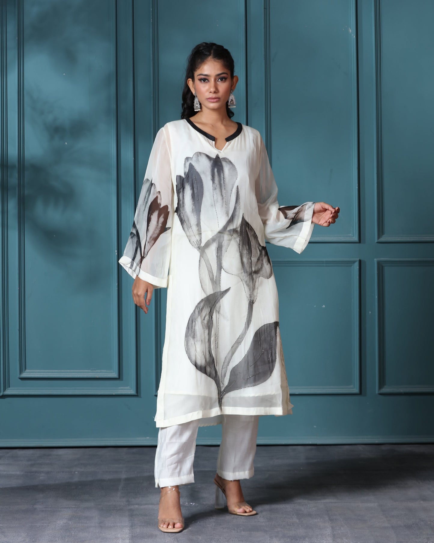 Off White Organza Kurti Set- 3