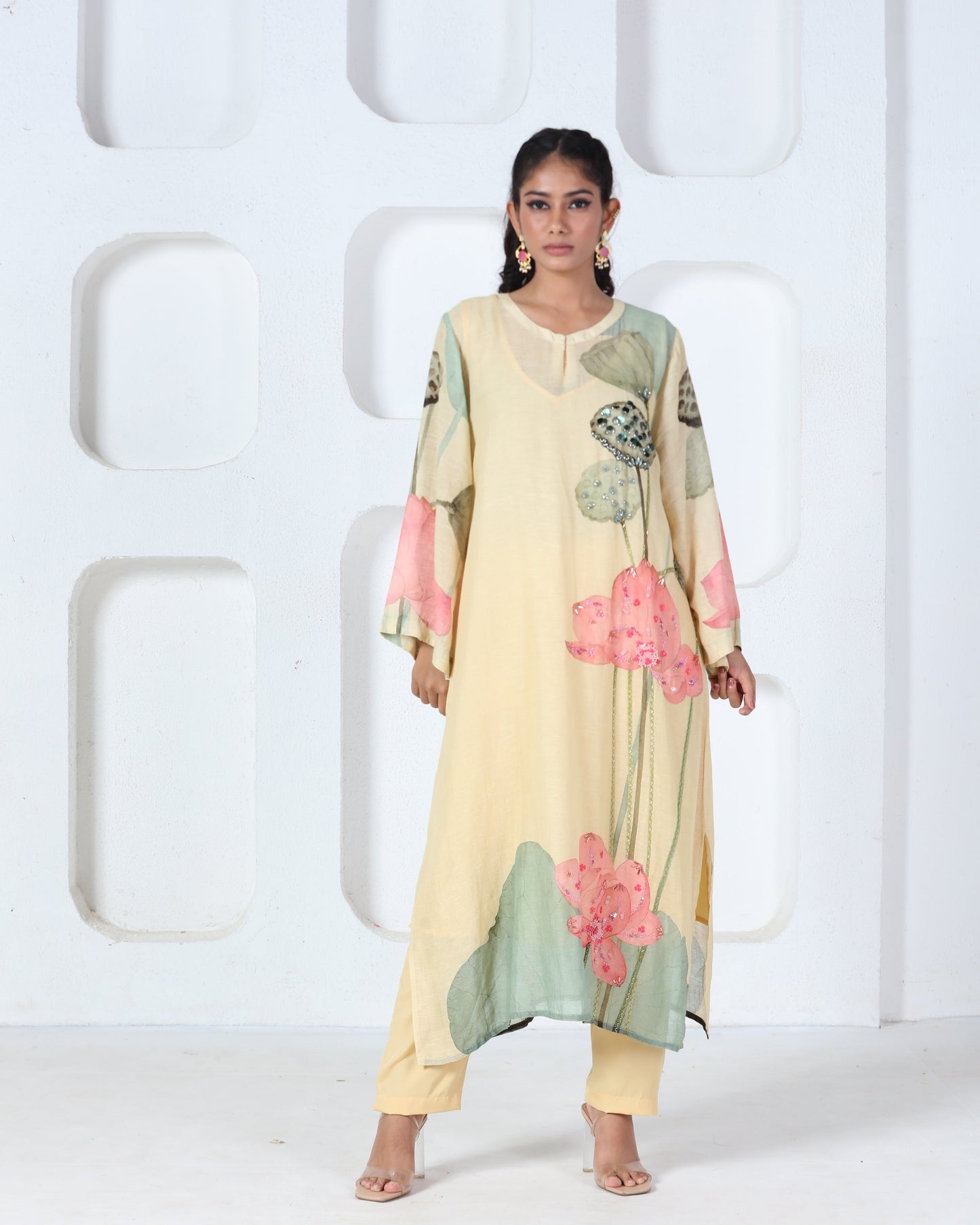 Yellow Printed Kurti Set