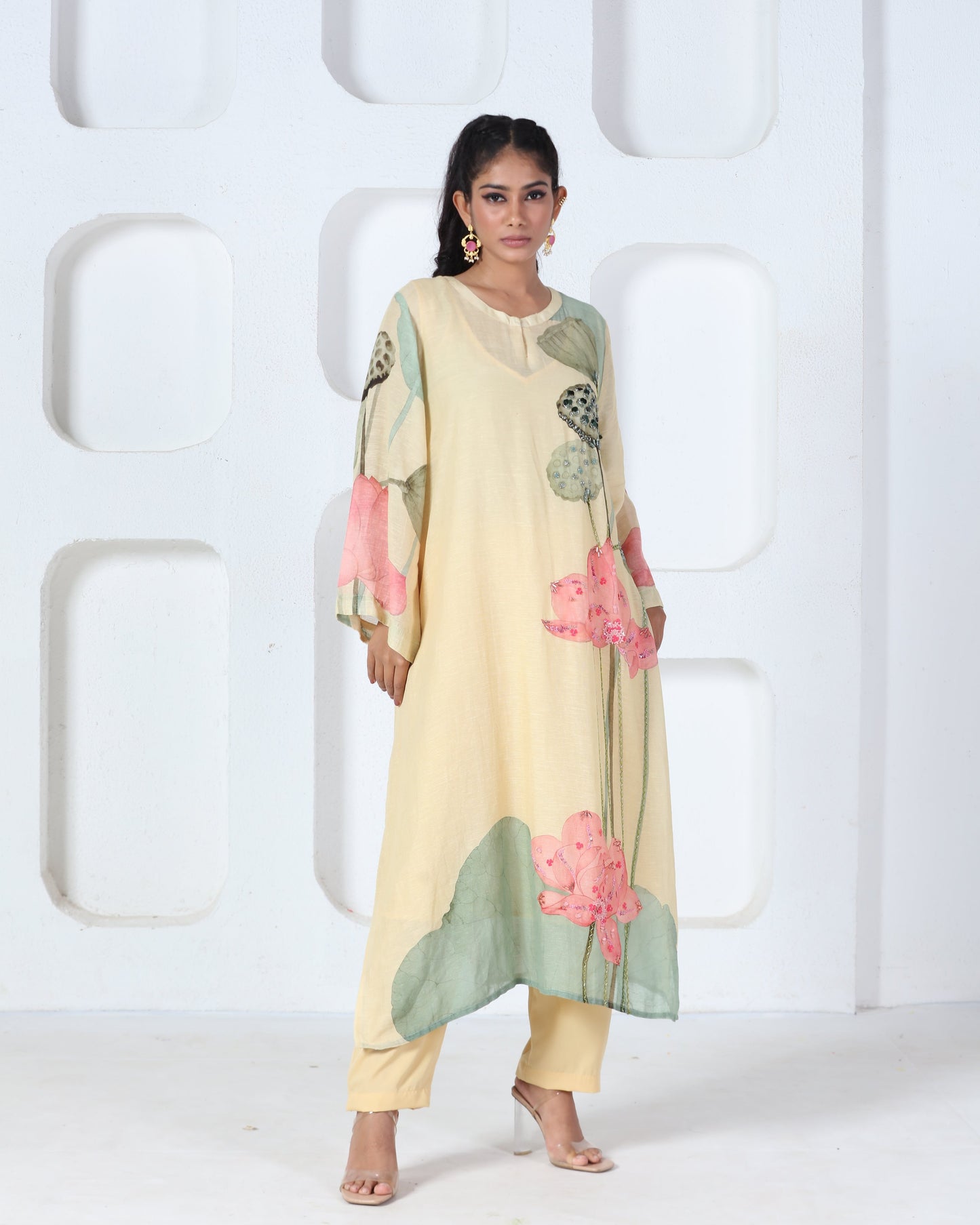 Yellow Printed Kurti Set