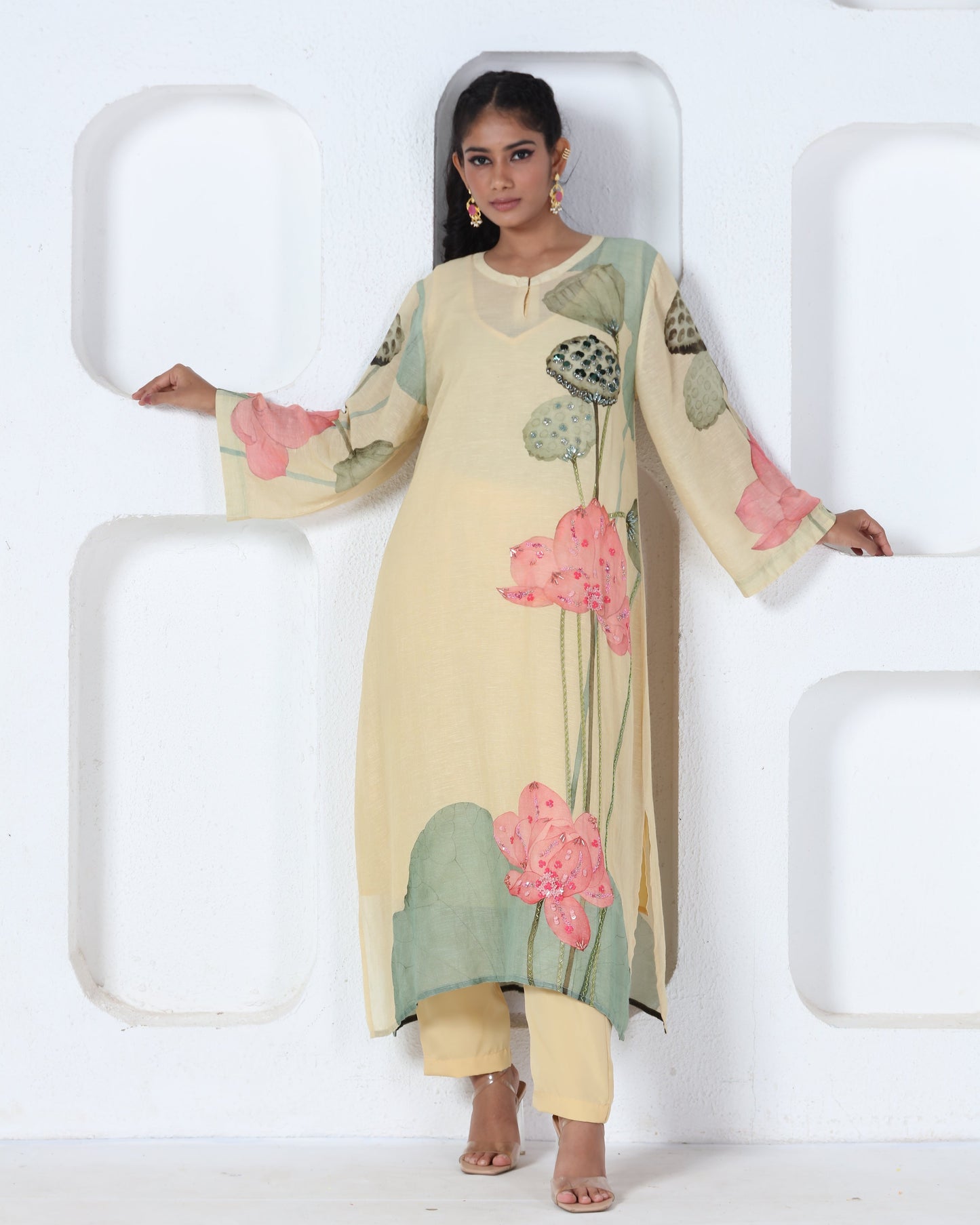 Yellow Printed Kurti Set