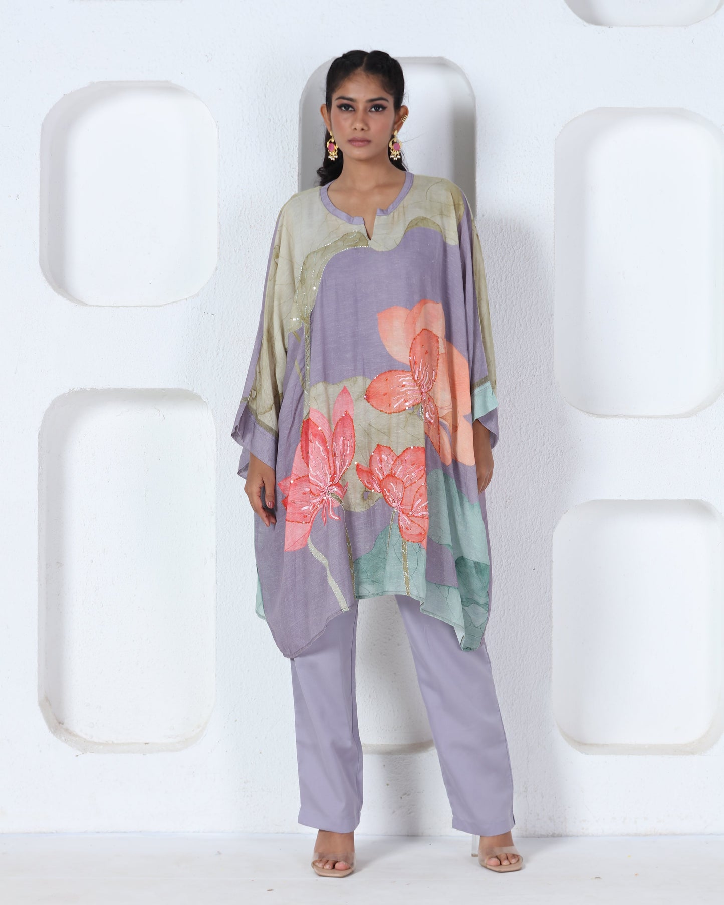 Purple Printed Kaftan Set