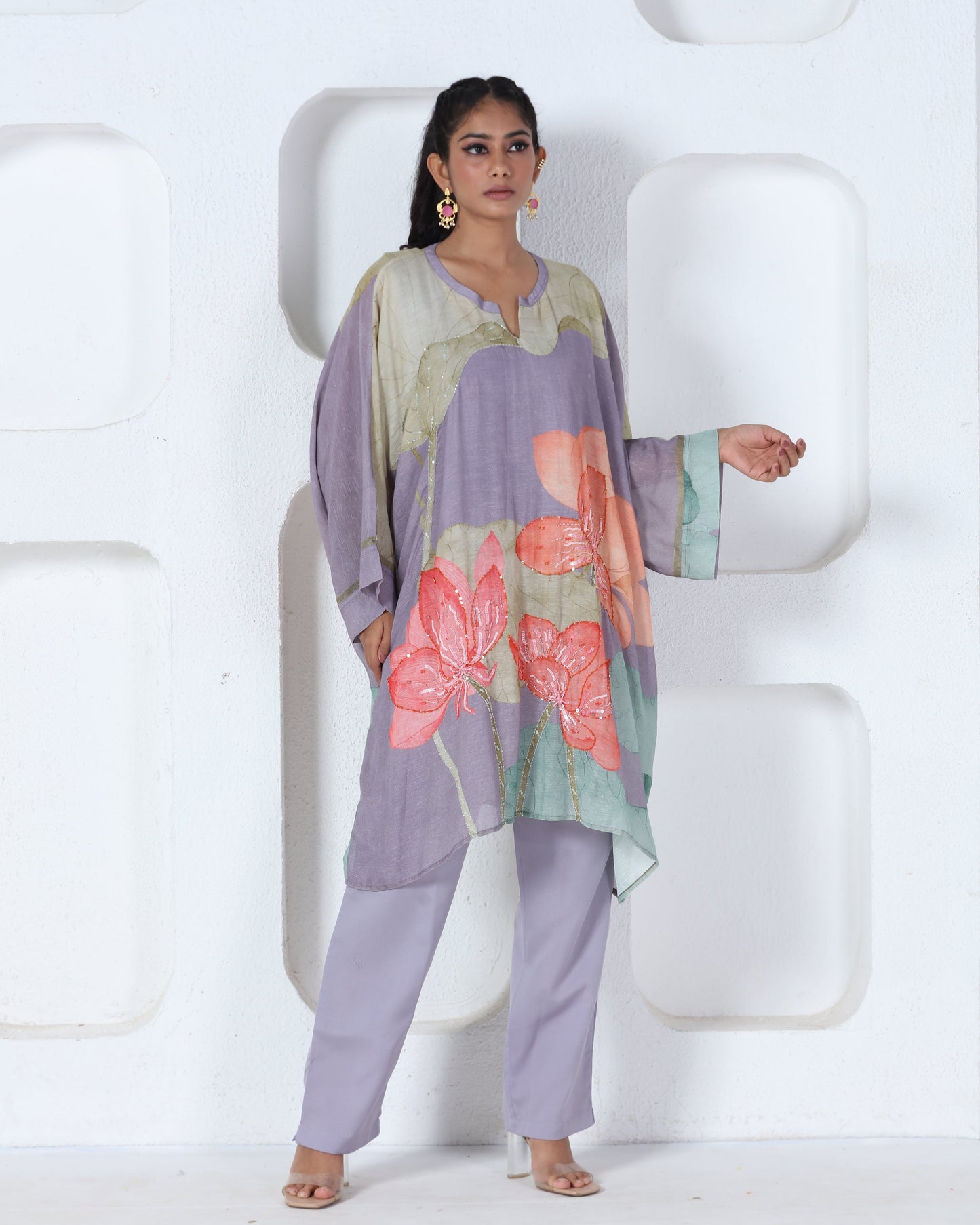 Purple Printed Kaftan Set
