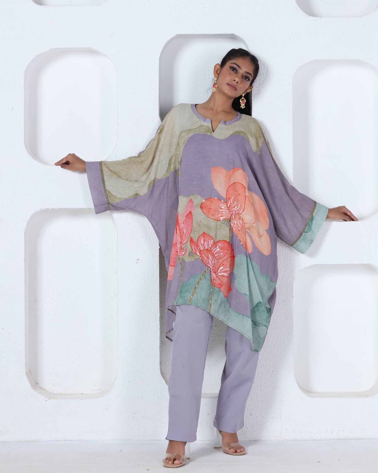 Purple Printed Kaftan Set