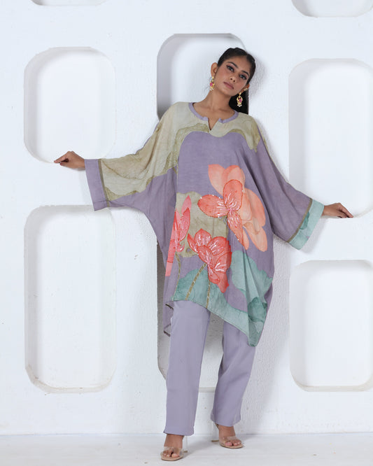 Purple Printed Kaftan Set