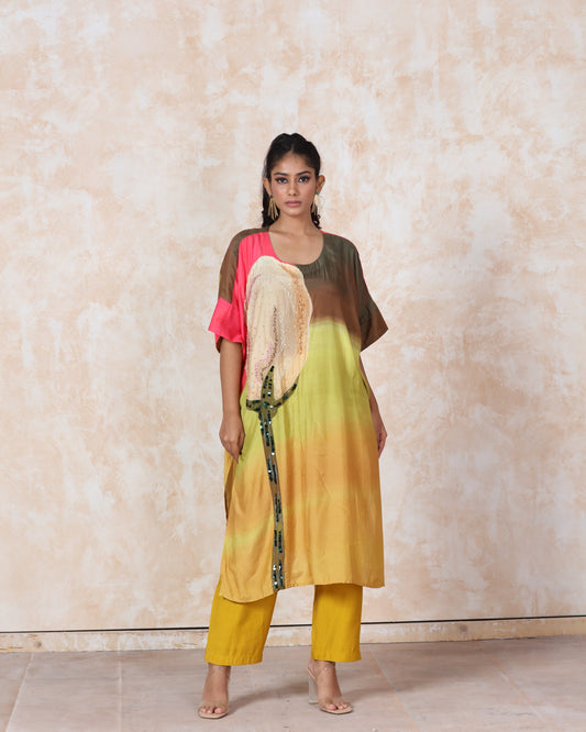 Floral Printed Muslin Kimono Kurti Set