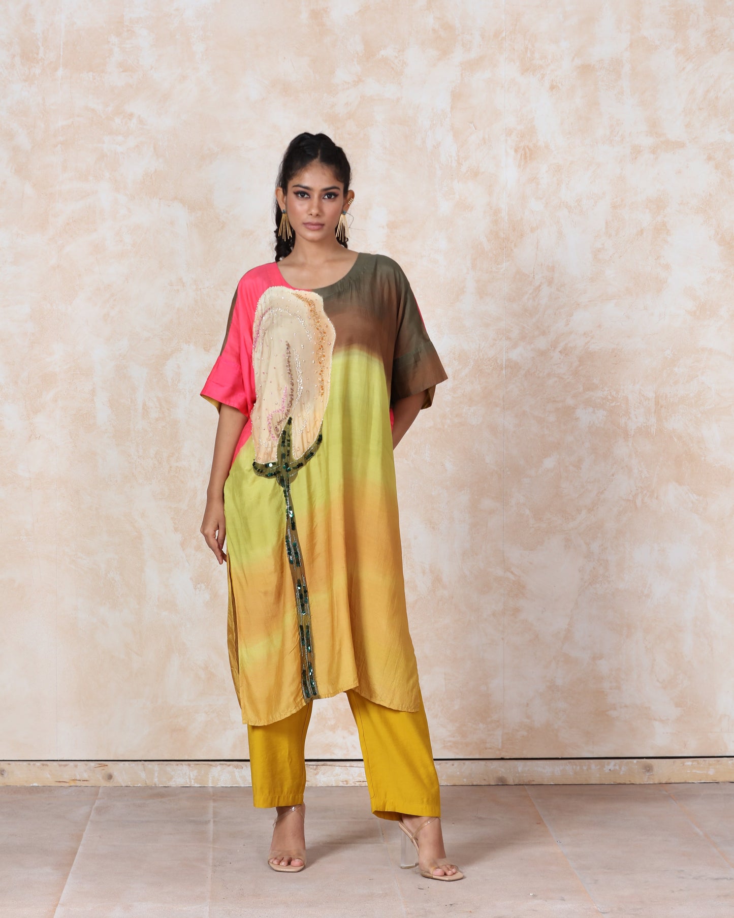 Floral Printed Muslin Kimono Kurti Set