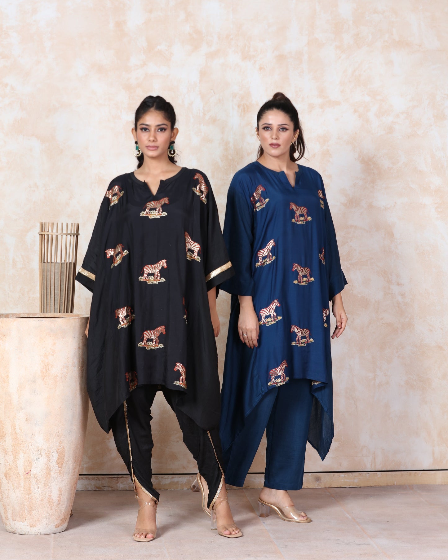 Muslin Embroidered Kaftan Dhoti Set