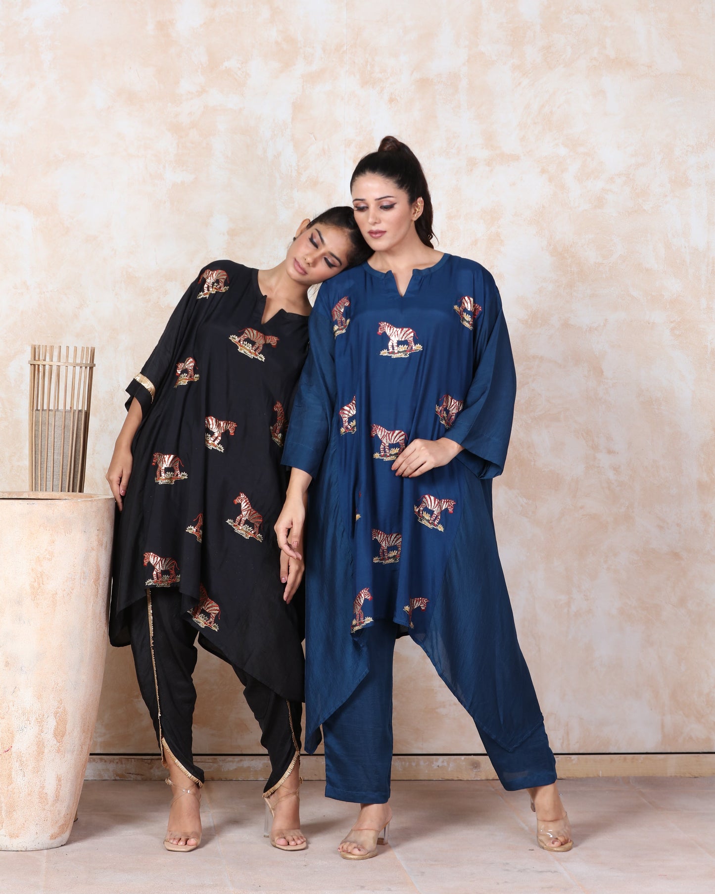 Muslin Embroidered Kaftan Dhoti Set