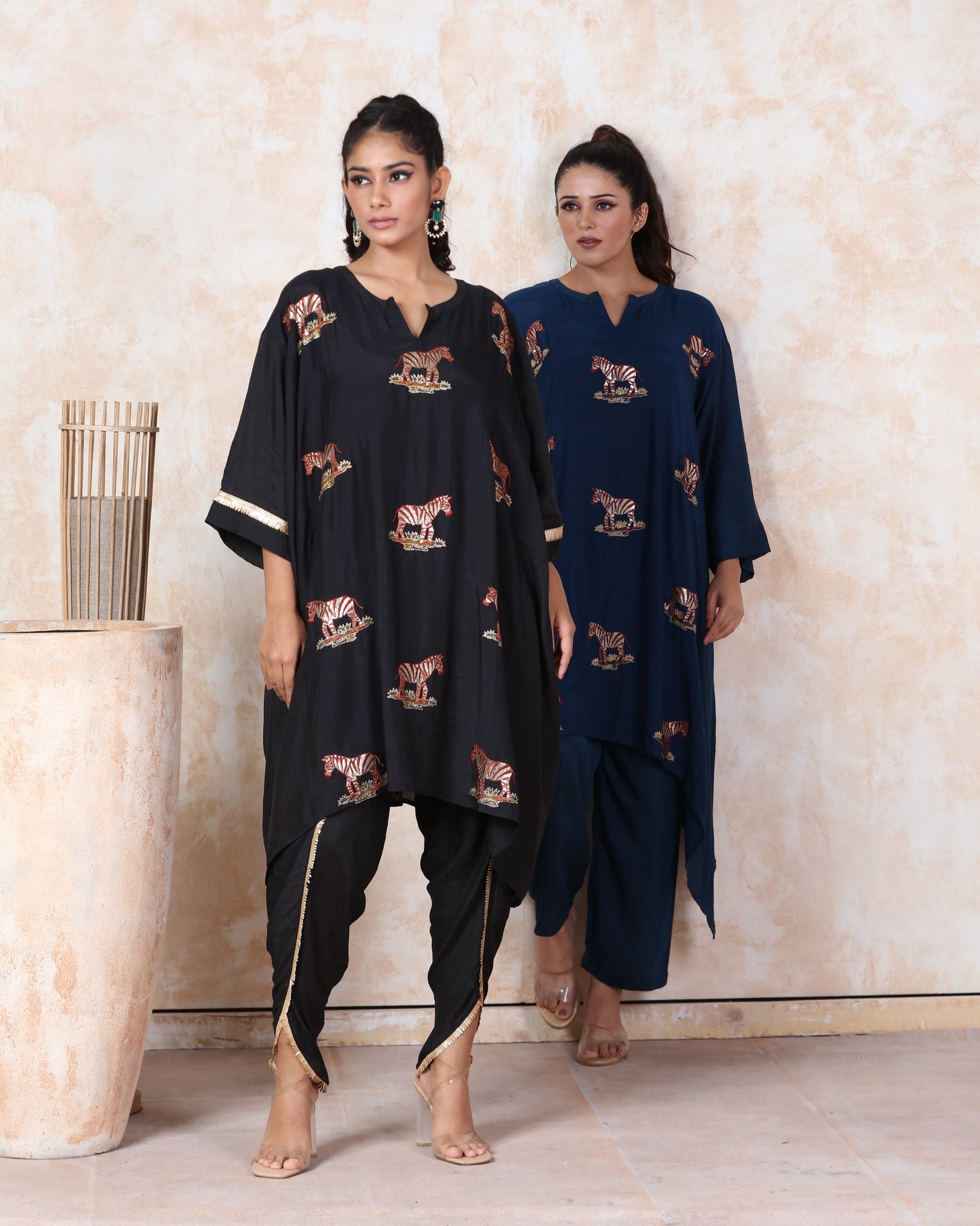 Muslin Embroidered Kaftan Dhoti Set