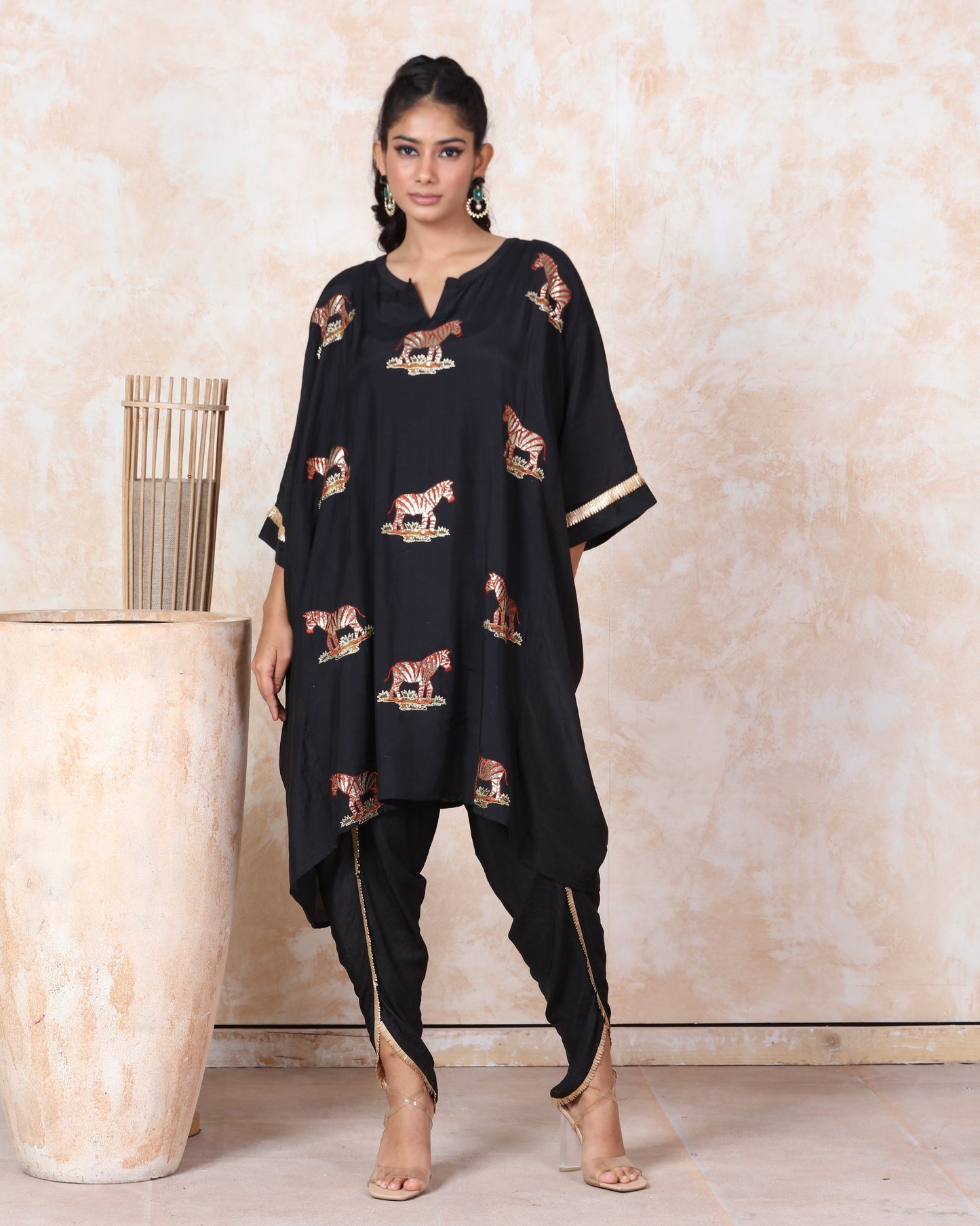 Muslin Embroidered Kaftan Dhoti Set