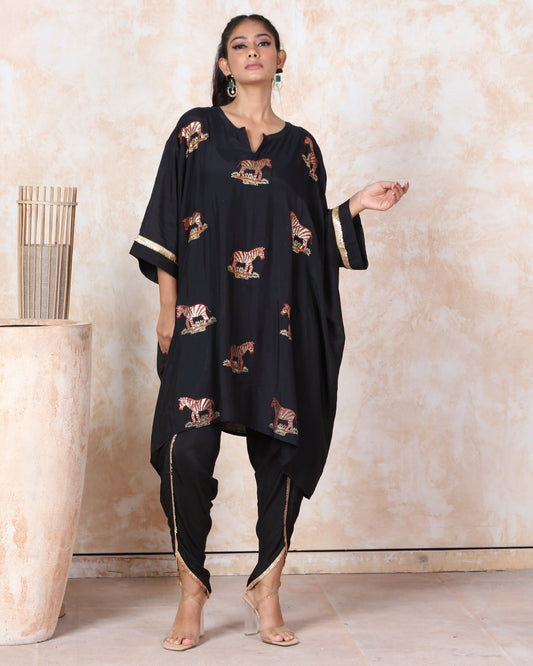 Muslin Embroidered Kaftan Dhoti Set