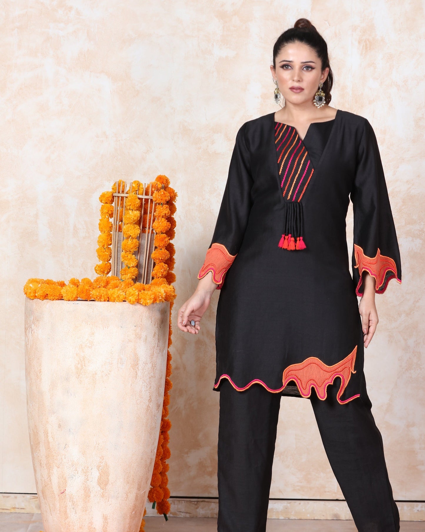 Black Patchwork Kurti Set