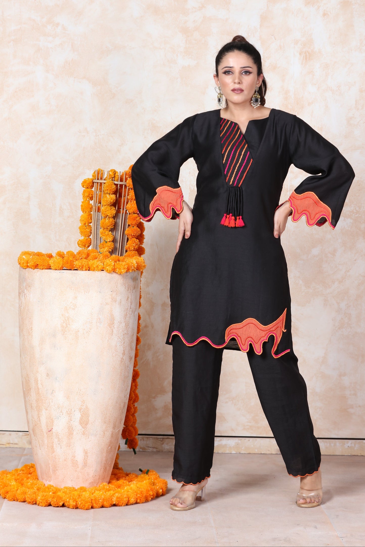 Black Patchwork Kurti Set