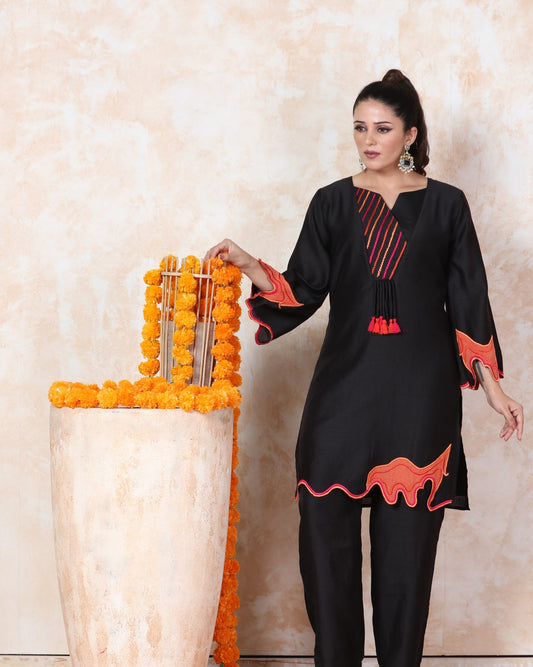 Black Patchwork Kurti Set