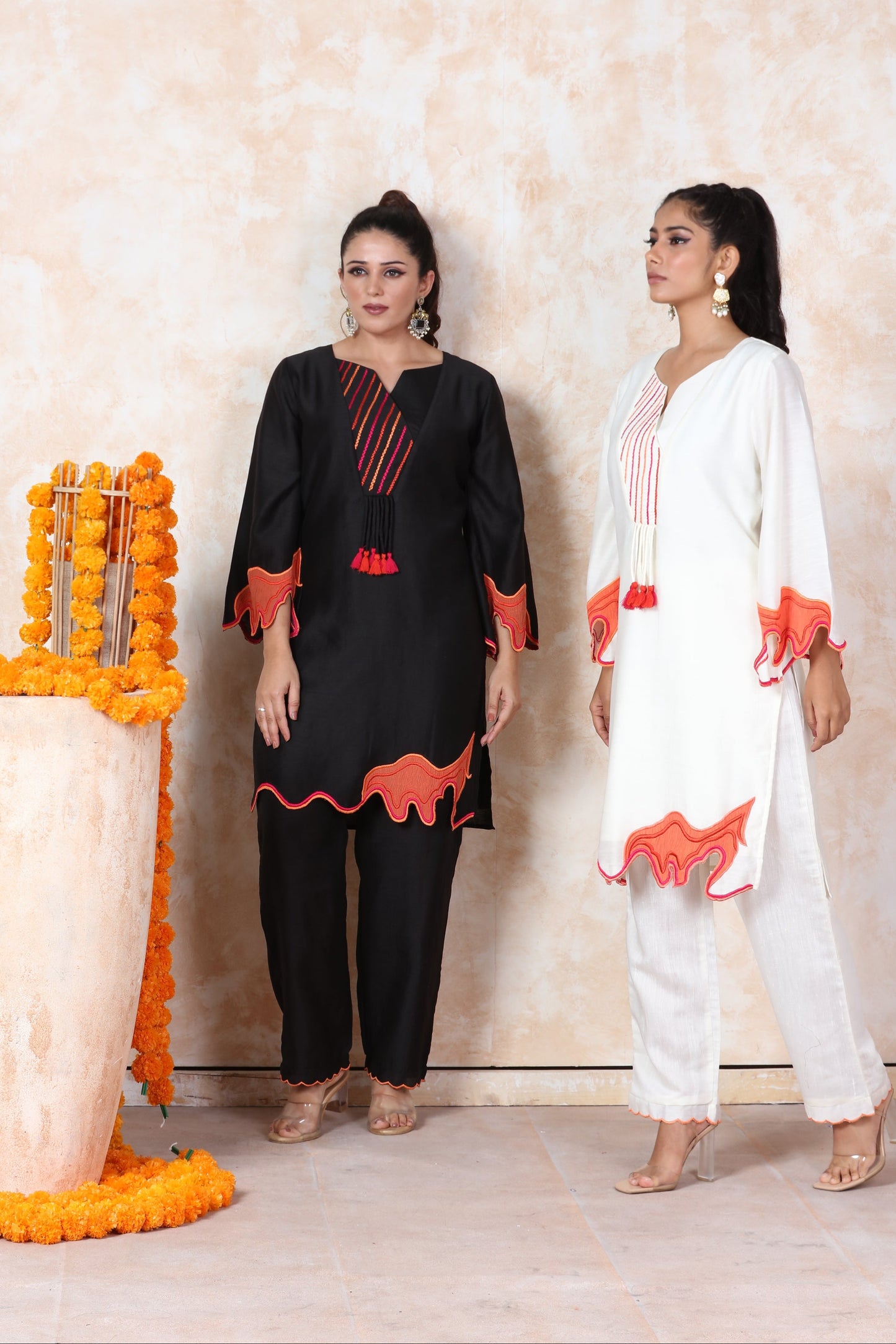 Black Patchwork Kurti Set