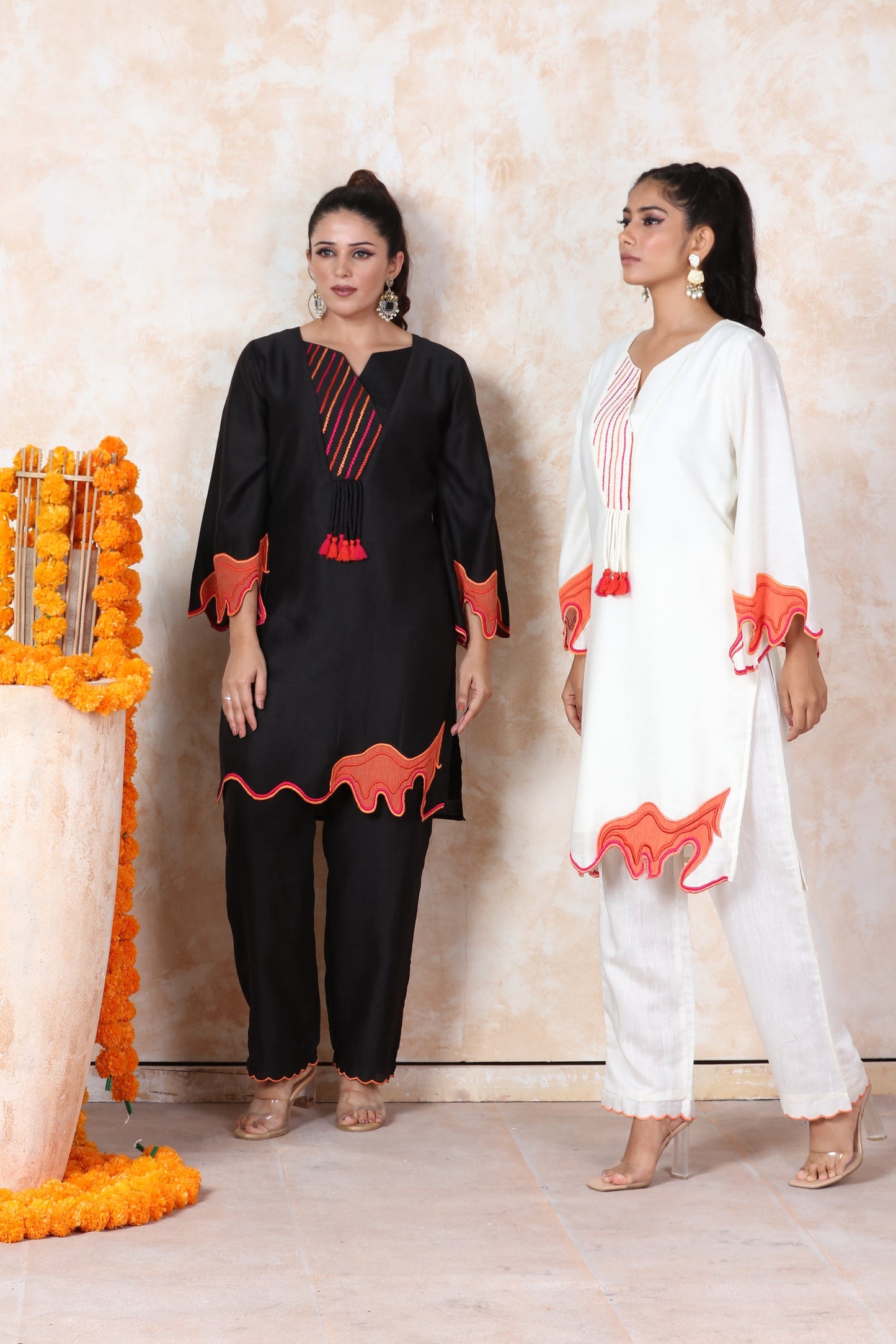 White Patchwork Kurti Set