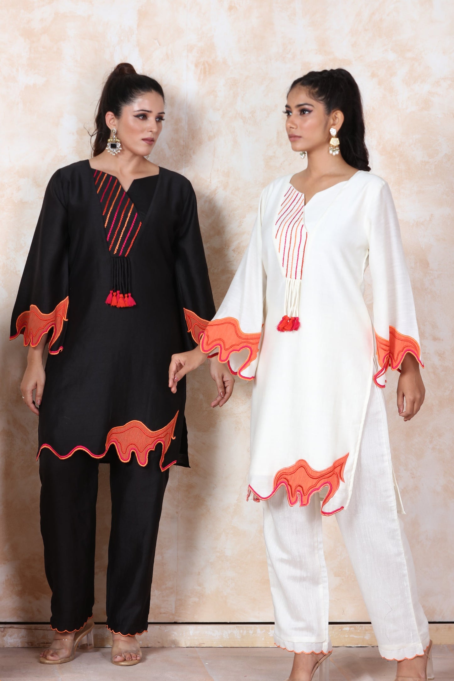 White Patchwork Kurti Set