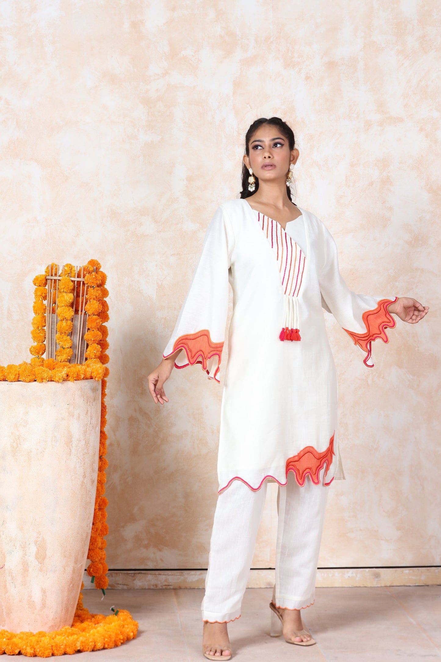 White Patchwork Kurti Set