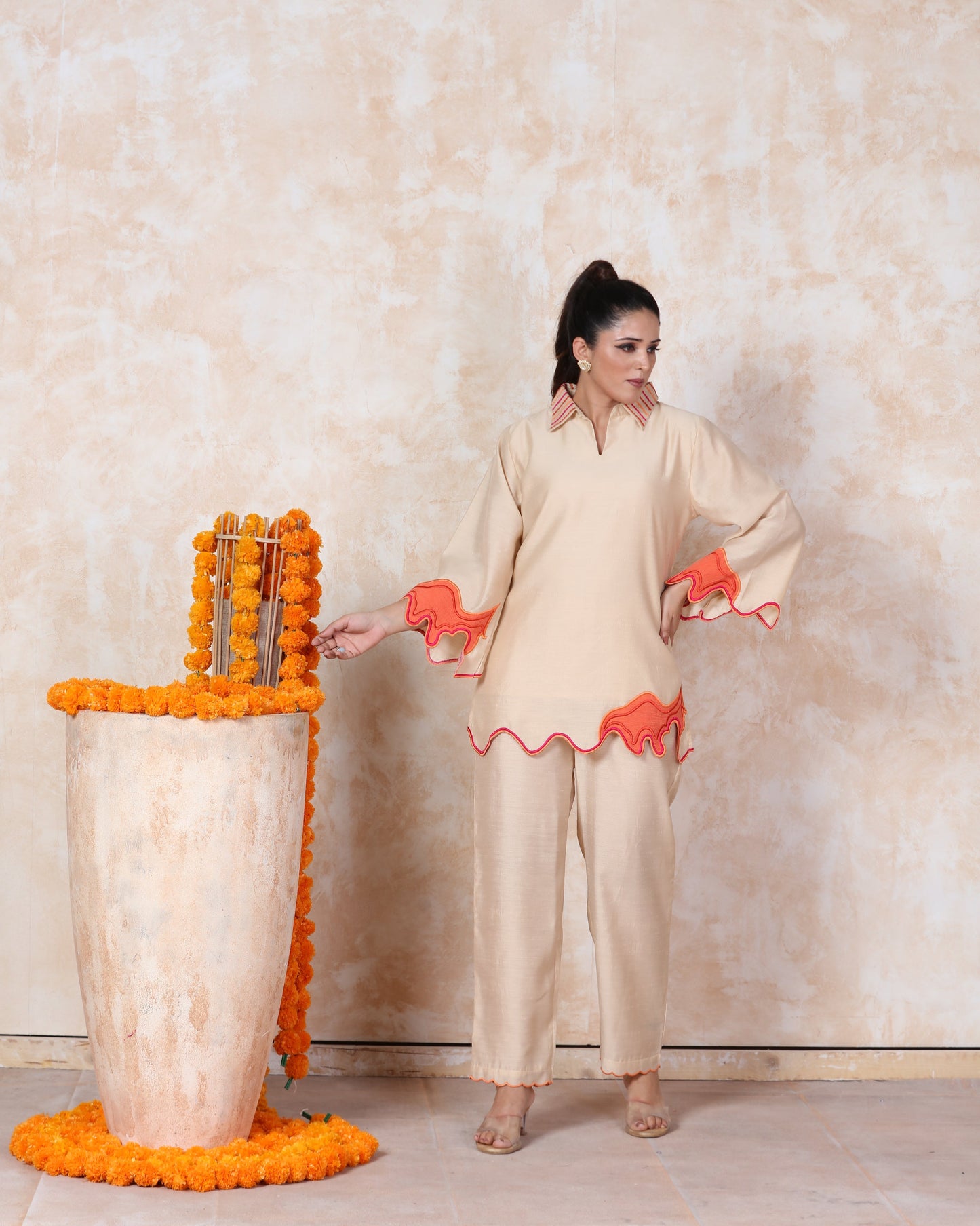 Beige Patchwork Cord Set