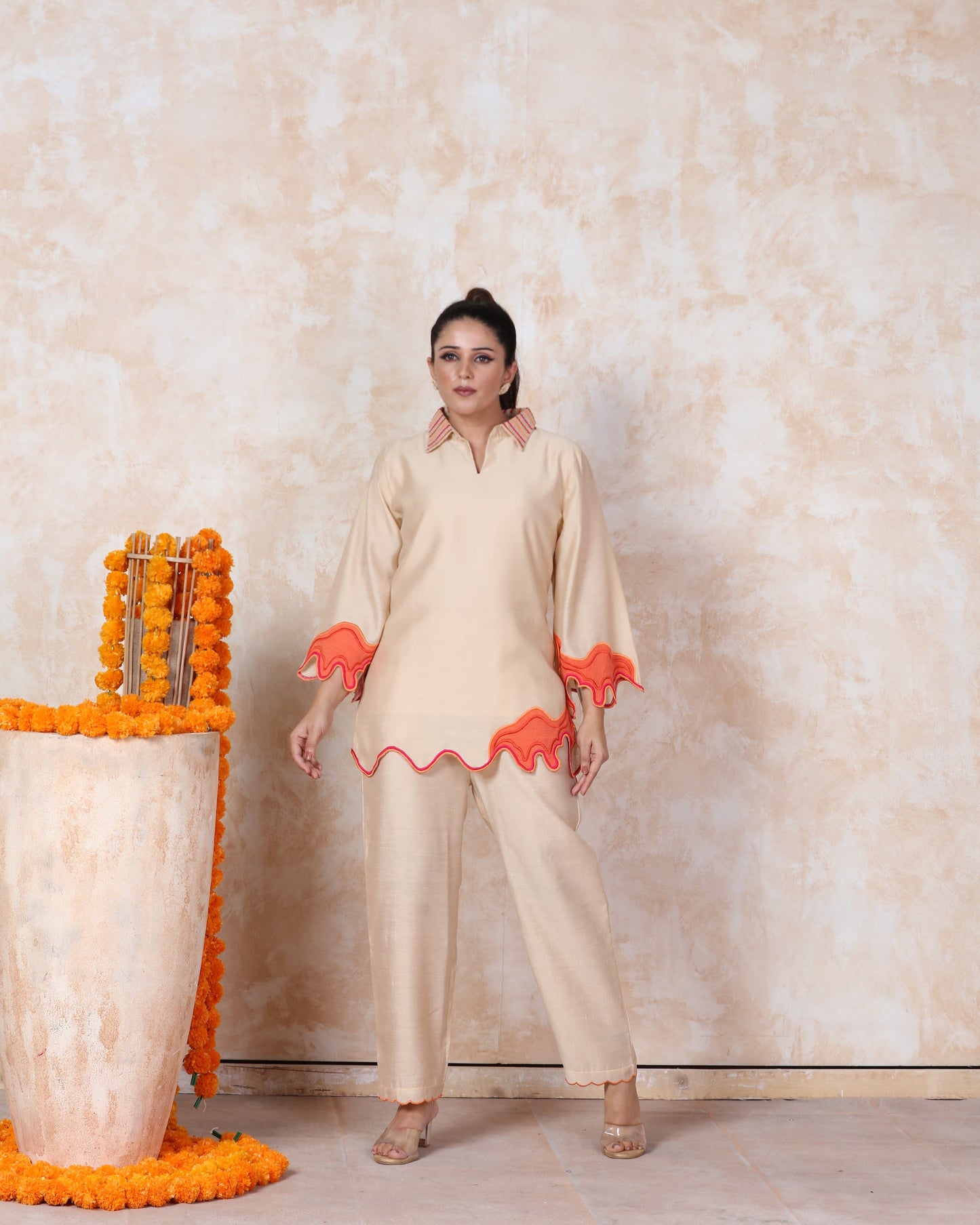 Beige Patchwork Cord Set