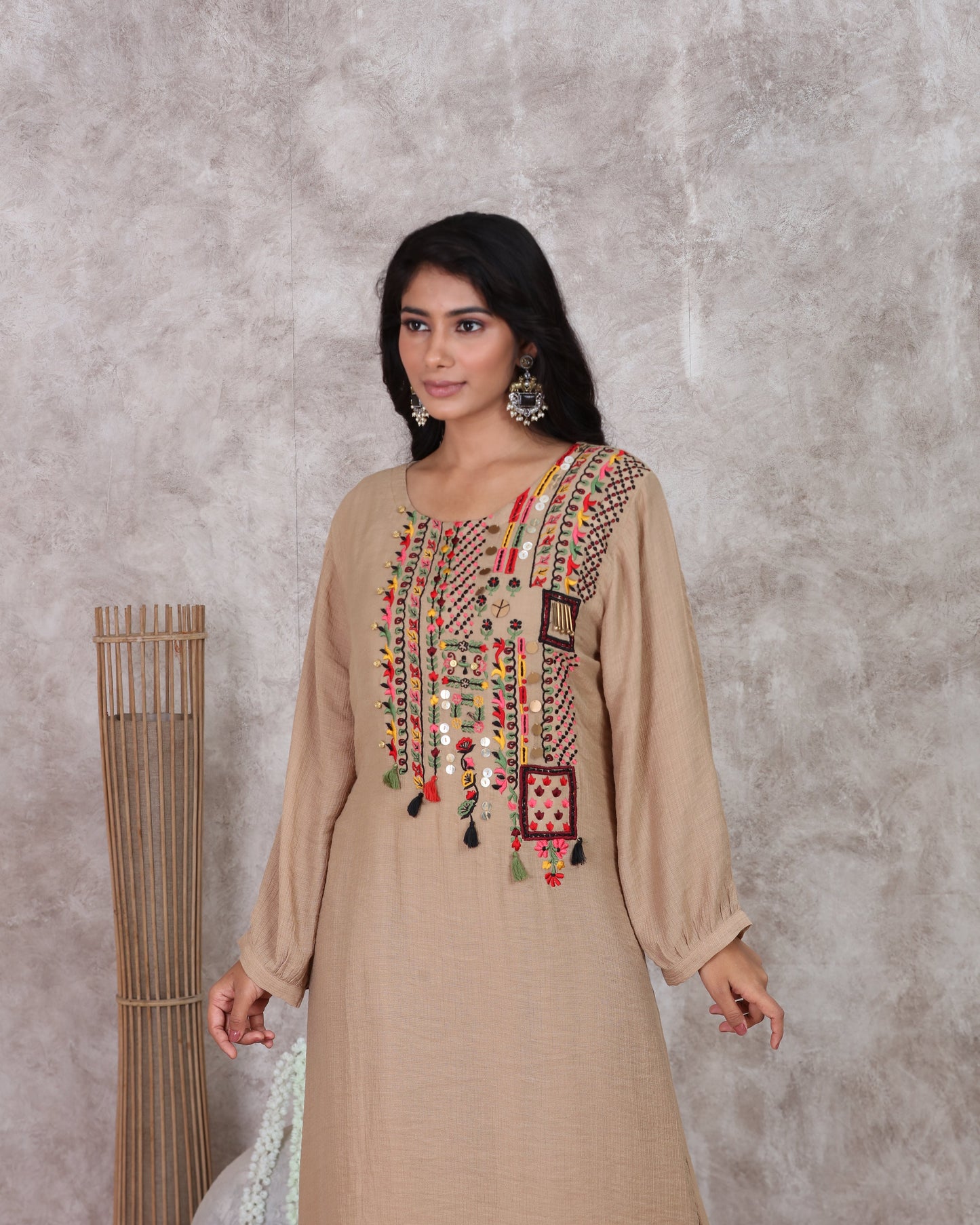Beige A Line Kurti Set